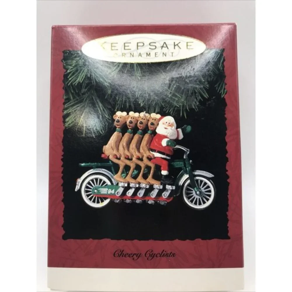 1994 Hallmark Keepsake Ornament‎ Cheery Cyclists Santa And Reindeer NIB NEW